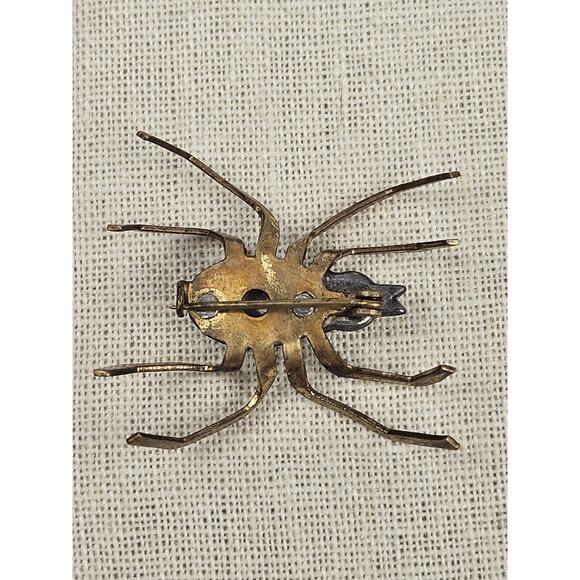 Vintage Spider Brooch‎ Pin Bronze Clear Rhinestones - Picture 4 of 5